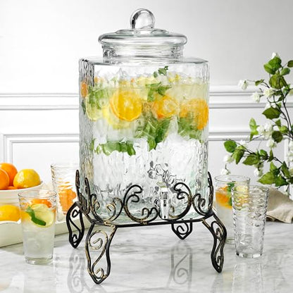 5 GALLON Drink dispenser, Glass Beverage Dispenser With Elegant Stand, Large Water Drink Dispensers for Parties With 100% Leak Proof Spigot, Ideal for Lemonade,Juice, Tea, and Party Drinks - color: Stand Clear - 5 Gallon