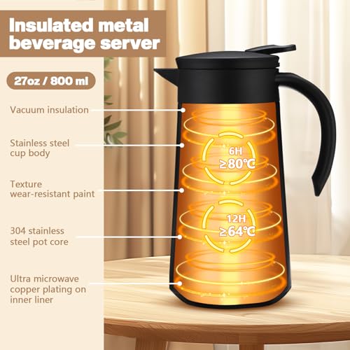 Ziliny 2 Pcs 27oz Thermal Coffee Carafe Stainless Steel Coffee Pot, Black - color: Black