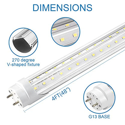 T8 LED Bulbs 4 Foot, 25-Pack 4FT LED Shop Light Tubes, 36W 4680LM 5000K Daylight White, T8 T10 T12 Fluorescent Replacement Bulbs, High Output V-Shaped, Remove Ballast, Double Ended Power - size: 25 Pack