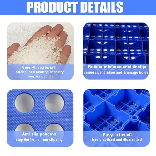 Plastic Pallets, Plastic Pallets for Basement Storage, Nestable Lightweight Waterproof for Basement Garage Supermarket (4)