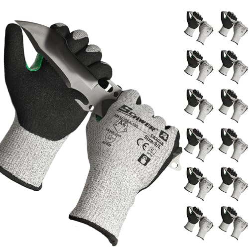 Schwer 12 Pairs A6 Cut Resistant Work Gloves, Reinforced Thumb, CR3028, M - color: Black Nitrile A6, size: Medium