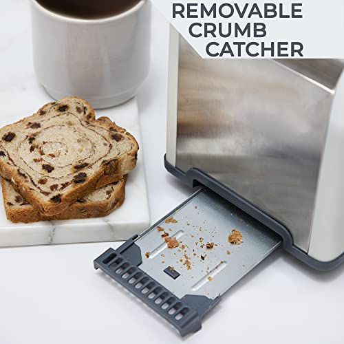 Rae Dunn Toaster, Stainless Steel 2 Slice Square Toaster, Wide Slot with 5 Browning Levels, with Bagel, Defrost and Cancel Options (Cream) - color: Cream