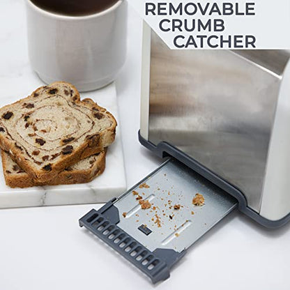 Rae Dunn Toaster, Stainless Steel 2 Slice Square Toaster, Wide Slot with 5 Browning Levels, with Bagel, Defrost and Cancel Options (Cream) - color: Cream