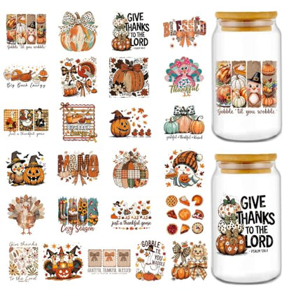 Rngmsi UV DTF Cup Wrap - 25 Sheets Thanksgiving Fall UV DTF Stickers - style: Thanksgiving Fall