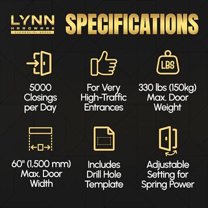 LYNN HARDWARE Extra Heavy Duty Commercial Door Closer, Closing Delay Timer - color: Aluminum