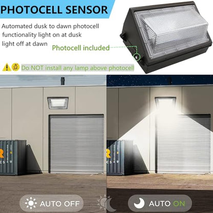 4PACK Dusk to Dawn 120W LED Wall Pack Light Fixture, 15600LM 600-800W HPS/HID Equivalent, 5000K Daylight Commerical/Industrial Outdoor Security Lighting, ETL for Parking Lot,Warehouse,Entrance - size: 120W