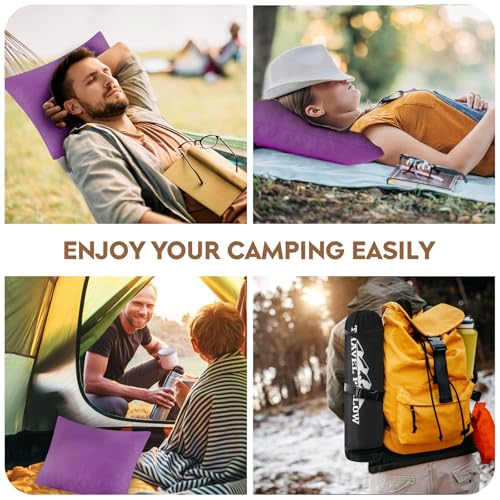 Small Shredded Memory Foam Pillow, Camping Pillow Travel Pillow - Compressible Medium Firm, Breathable Cover, Ideal Backpacking Hiking, Airplane and Car (Purple, M) - color: Purple, size: M-17.7 X 13.8 Inch
