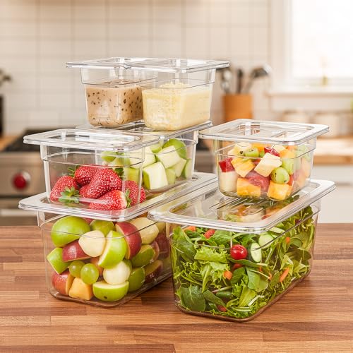 West Bay 6-Pack 1/6 Size 6''Deep NSF Polycarbonate Food Pans with Lids - color: 6" Deep 6 Pack, size: 1/6