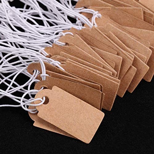 Marking Tags Kraft Price Tags Writable Blank Price Labels Display Label with Elastic Hanging String(Brown,1.02 x 0.47 Inch)