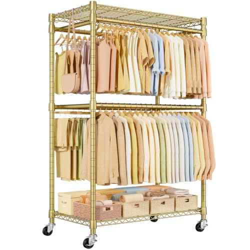 ULIFHOME Rolling Clothes Rack, Clothing Racks for Hanging Clothes, Gold - color: Gold, size: P4 Plus