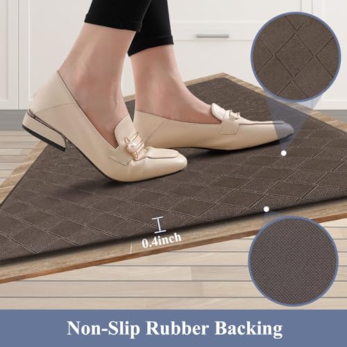 HEBE Anti Fatigue Kitchen Rugs Set of 3, Cushioned Kitchen Mats for Floor - color: Brown