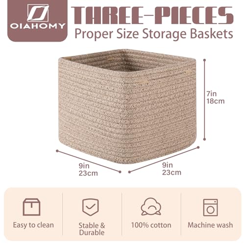 OIAHOMY 3 PACK Cube Storage Bins Storage Baskets Shelf Bins Brown - color: Brown