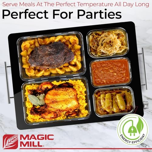 Magic Mill 3 Pack Premium-Grade Glass Food Warmer for Parties Buffet, XL Stainless Steel Modern Electric Warming Tray, Adjustable Temperature Control, Advanced Heating System Size-21x16 (3PK)
