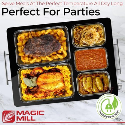 Magic Mill 3 Pack Premium-Grade Glass Food Warmer for Parties Buffet, XL Stainless Steel Modern Electric Warming Tray, Adjustable Temperature Control, Advanced Heating System Size-21x16 (3PK)
