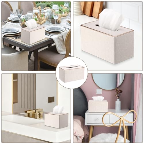 Sumnacon Large Tissue Box Cover Rectangle,Magnetic Bottom Tissue Box Holder - color: Beige With Rose Gold Trim, size: Large