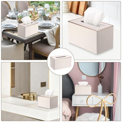 Sumnacon Large Tissue Box Cover Rectangle,Magnetic Bottom Tissue Box Holder - color: Beige With Rose Gold Trim, size: Large