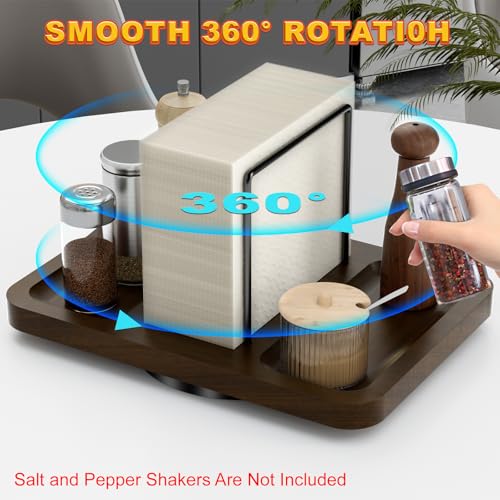 Rotating Napkin Holder for Table with Salt and Pepper Shakers Caddy - color: Brown