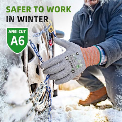 Schwer 12 Pairs Winter ANSI A6 Cut Gloves, Thermal Insulated, M, CR3088-W - color: Winter Grey A6, size: Medium