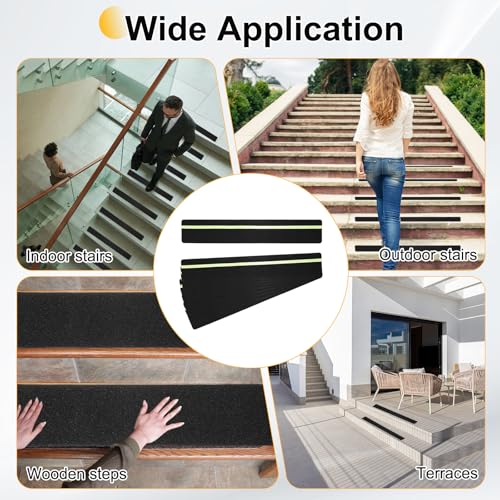 HARFINGTON 10Pcs Outdoor Stair Treads 6"x32" Non-Slip Step Strips Grip Tape - color: Green-Black, size: 6" x 32",0.47"