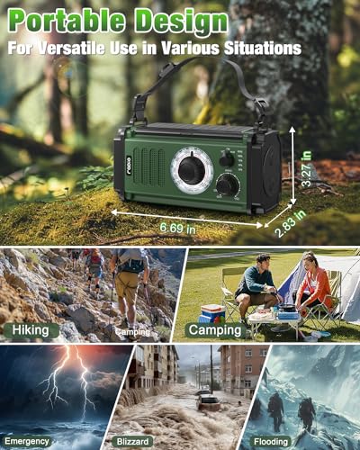 10000mAh/37000mWh Emergency Radio, Solar Radio, Hand Crank Radio, NOAA AM FM Weather Radio, 4 Charging Methods, Polymer Battery, Flashlight & Reading Lamp, SOS Alarm, Phone Charger for Emergency