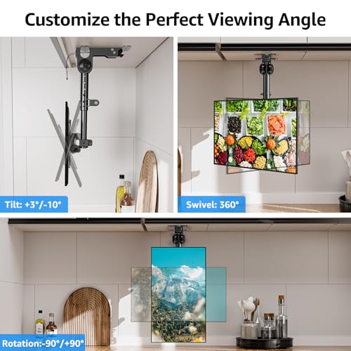 MOUNTUP Folding Under Cabinet TV Mount, VESA 75x75mm & 100x100mm Flip Down & Swivel TV Bracket for Most 13-32" LCD Screens up to 22 Lbs, Height Adjustable Space Saving Under Counter Mount for RV - size: Height 11.8'', Under Cabinet