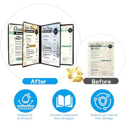 4PCS Transparent 4 Page 8 View Menu Holder, 8.5 x 11 Clear Restaurant Menu Covers, A4 Size Menu Book, Waterproof Menu Sleeves for Restaurant, Bar, Bistro & Morning Menu Homeschool Use