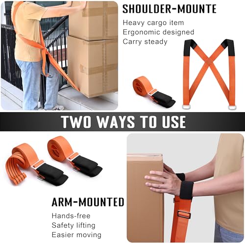Anti-Slip Moving Straps, 2-Person Shoulder Lifting and Moving System Lifting Straps for Moving Furniture, Appliances, Mattresses, Heavy Objects up to 800lbs - style: Orange