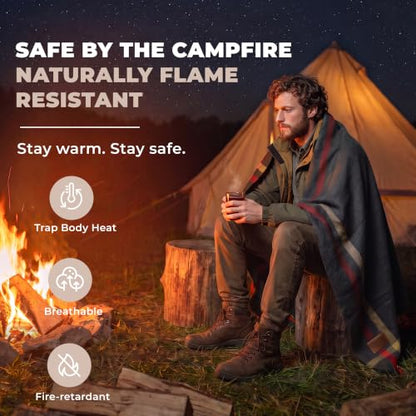 PuTian 100% Wool Blanket - Camping Outdoor Blanket, Plaid Dark Gray - color: Plaid Pattern Dark Gray, size: 63" × 87"