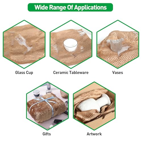 MAXECHO 50 Sheets Honeycomb Packing Paper Expanded Size 14" × 20" Unexpanded Size 17.5" × 13.5" Bubble Cushioning Wrap for Moving Shipping Products Gifts Wrapping Essential Packaging Material Supplies - size: 13.5" × 17.5"