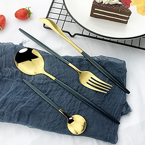 JASHII Flatware Serving Set 24 Piece, Stainless Steel Silverware Set, Green Gold Cutlery Set, Modern Elegant Tableware Set for Party, Christmas, Dinner (Green Gold) - color: Green Gold