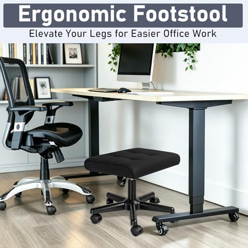 Footrest Under Desk Leg Rest Ottoman Adjustable Height Foot Stool (Black) - color: Black, size: 19.3''L x 15''W