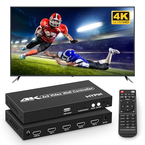 2x2 HDMI 4K Video Wall Controller with Media Player Function, 180°Rotate