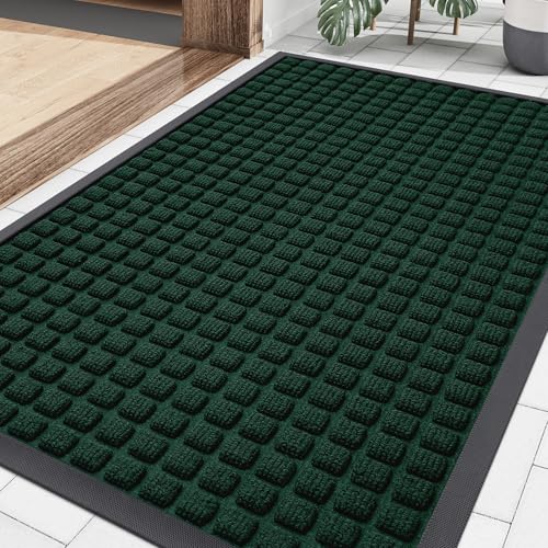 Smiry Front Door Mat Outside Entrance, Natural Rubber Doormat, 35x23 Inch - color: Black Green, size: 35" X 23"