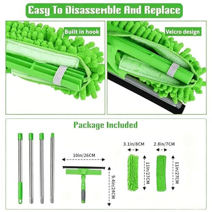 2-in-1 Window Cleaner Tool, 68'' Squeegee for Window Cleaning - color: Green