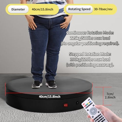 15.8In Remote Large Motorized electric turntable Rotating platform Photography Turntable Motorized lazy susan Base giratoria para for Photography,3D Scanner,Heavy duty display(Load Range:220~500lbs) - size: 15.8inch/Black/500Lbs Load