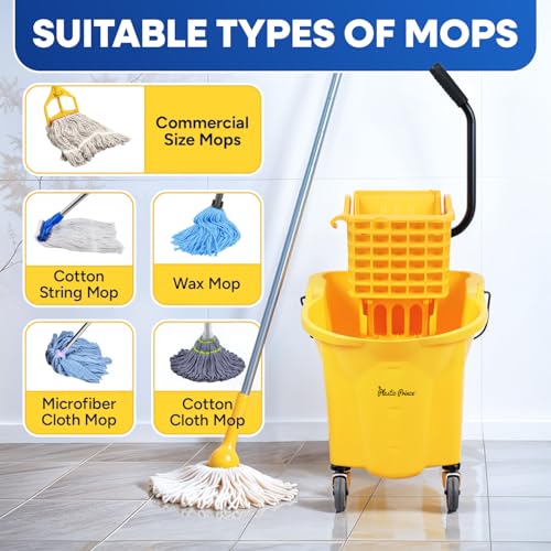 PLASTIC PRINCE Commercial Mop Bucket with Wringer on Wheels, Heavy Duty Industrial Mop Bucket and Wringer for Home Office Restaurant Business, 26 Quart - Yellow - style: 26-Quart Mop Bucket