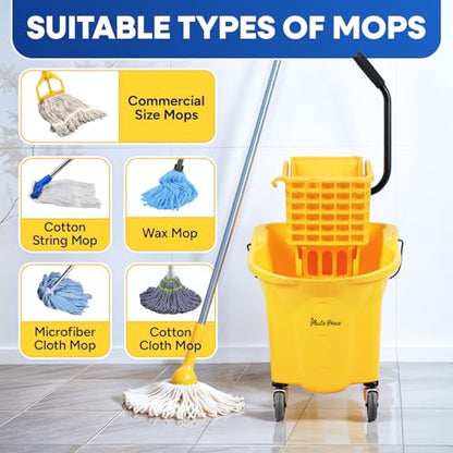 PLASTIC PRINCE Commercial Mop Bucket with Wringer on Wheels, Heavy Duty Industrial Mop Bucket and Wringer for Home Office Restaurant Business, 26 Quart - Yellow - style: 26-Quart Mop Bucket