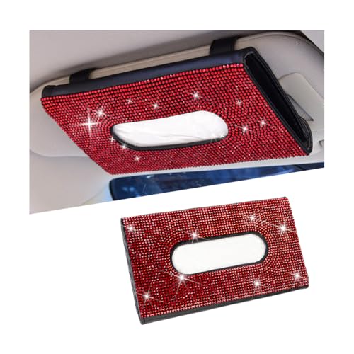 Rhinestone Leather Car Sun Visor Tissue Holder, Red/Black - color: Red+black