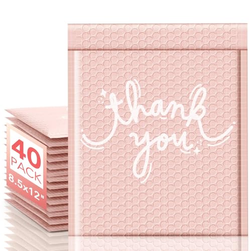 METRONIC Bubble Mailers 8.5x12" 40 Pack Cherry Cute Padded Envelopes Pink - color: Thank you, size: 8.5x12" 40PC