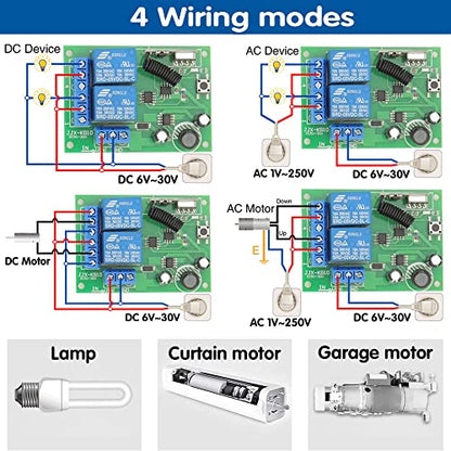 DieseRC 433Mhz Universal Wireless Remote Control Switch Secure Radio Frequency DC 6V 12V 24V 30V 10A 2 Channels Relay Receiver Board and 2 Transmitters with 4 Keys - color: 4 Buttons