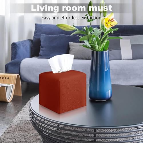 2 Pack 5"x5"x5" Square PU Leather Tissue Box Holders for Home & Office - color: Reddish Brown