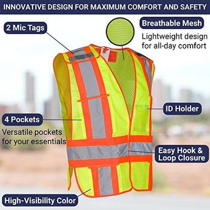 High Visibility Safety Vest – ANSI Class 2 Breakaway Vest with 5 Pockets, Yellow with Adjustable Hook and Loop Closure, Hi Vis Breathable Mesh, Heavy Duty Work Wear for Men or Women, 3 Pack (XL/XXL) - size: X-Large-XX-Large
