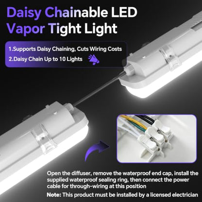 4FT LED Vapor Tight Light 60W 7800LM 5000K IP65 Waterproof Shop Lights - size: 6Pack