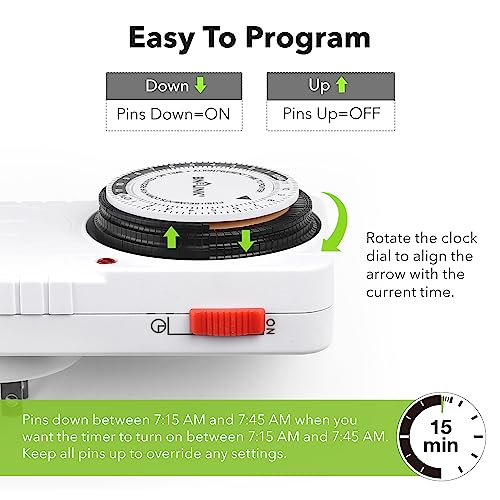 BN-LINK 24-Hour Heavy Duty Mechanical Timer Outlet,Indicator Light, 3-Prong - size: 1 Pack