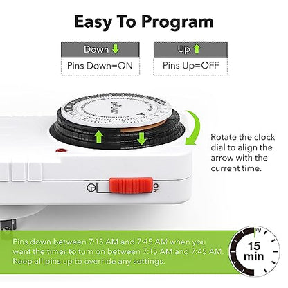BN-LINK 24-Hour Heavy Duty Mechanical Timer Outlet,Indicator Light, 3-Prong - size: 1 Pack