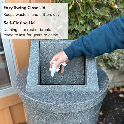 Commercial Trash Can Swing Top Lid - Outdoor Garbage Can - color: Black, size: 42 Gallon Round