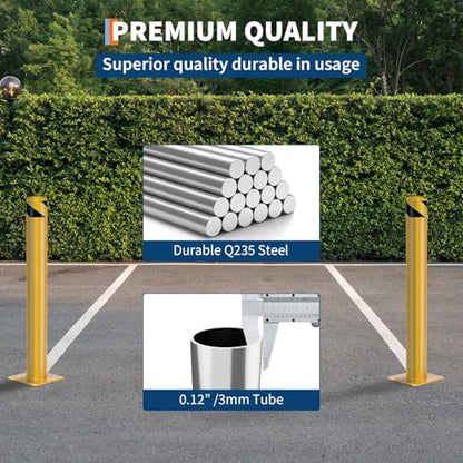 GarveeLife Heavy Duty Steel Safety Bollards 42 in,6 PC Steel Parking Bollards Post,Removable Bollards for Warehouse, Garage, Parking Lot,Reflective Tape, Anchor Bolts Included,4.5 in Diameter - size: 42 inch