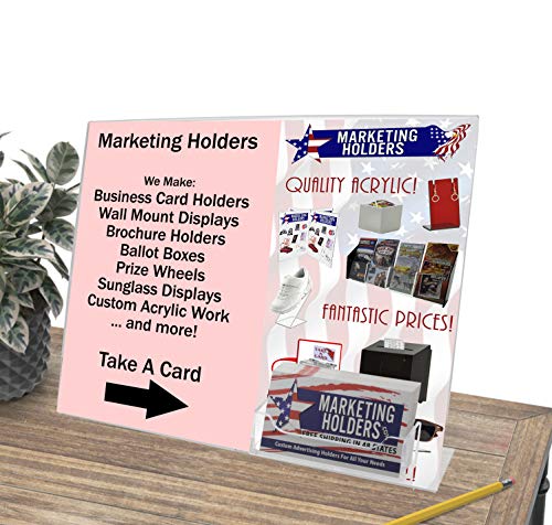 Marketing Holders 2 Pack Acrylic Sign Holder for 11" x 8.5" Signs with 3.5" x 2" Appointment Card Slot Clear Slanted Side Load Display for Counters in Reception Areas Lobbies and Business Offices - size: 11"w x 8.5"h with BC Holder