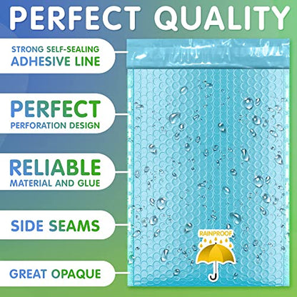 Poly Bubble Mailers, 8.5 x 12 Inch Light Blue Padded Mailers, Self Seal Shipping Envelopes, Lightweight Poly Mailer Bags, Waterproof Mailing Bags, Pack of 200 - color: Light Blue, size: 8.5" x 12" / 200 Pack