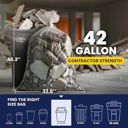 Plasticplace Contractor Trash Bags 42 Gallon │ 3.0 Mil │ Clear Heavy Duty Garbage Bag │ 32.6” x 46.4” (50 Count), Transparent, B001C0SIUG - color: Transparent, size: 1 Count (Pack of 50)